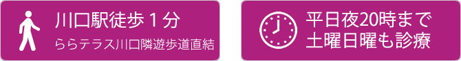 川口駅 徒歩１分 ＳＯＧＯ隣 遊歩道直結！土日も診療！平日は夜20時まで診療！